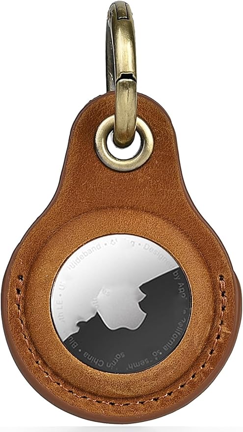Tusks Land for Airtag Keychain, Compatible with Apple AirTag Holder, Genuine Leathe Anti-Loss Tracker Case for Dogs, Cats, Pets, Keys, Bags, Luggage, Durable & Stylish Accessory