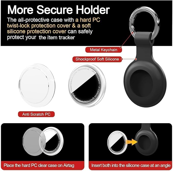 Upgrade Compatible with AirTag Holder Keychain Waterproof Silicone for Air Tag Case with Transparent Shell Key Ring Tags Chain for Apple GPS Item Finders Accessories, Grey Blue