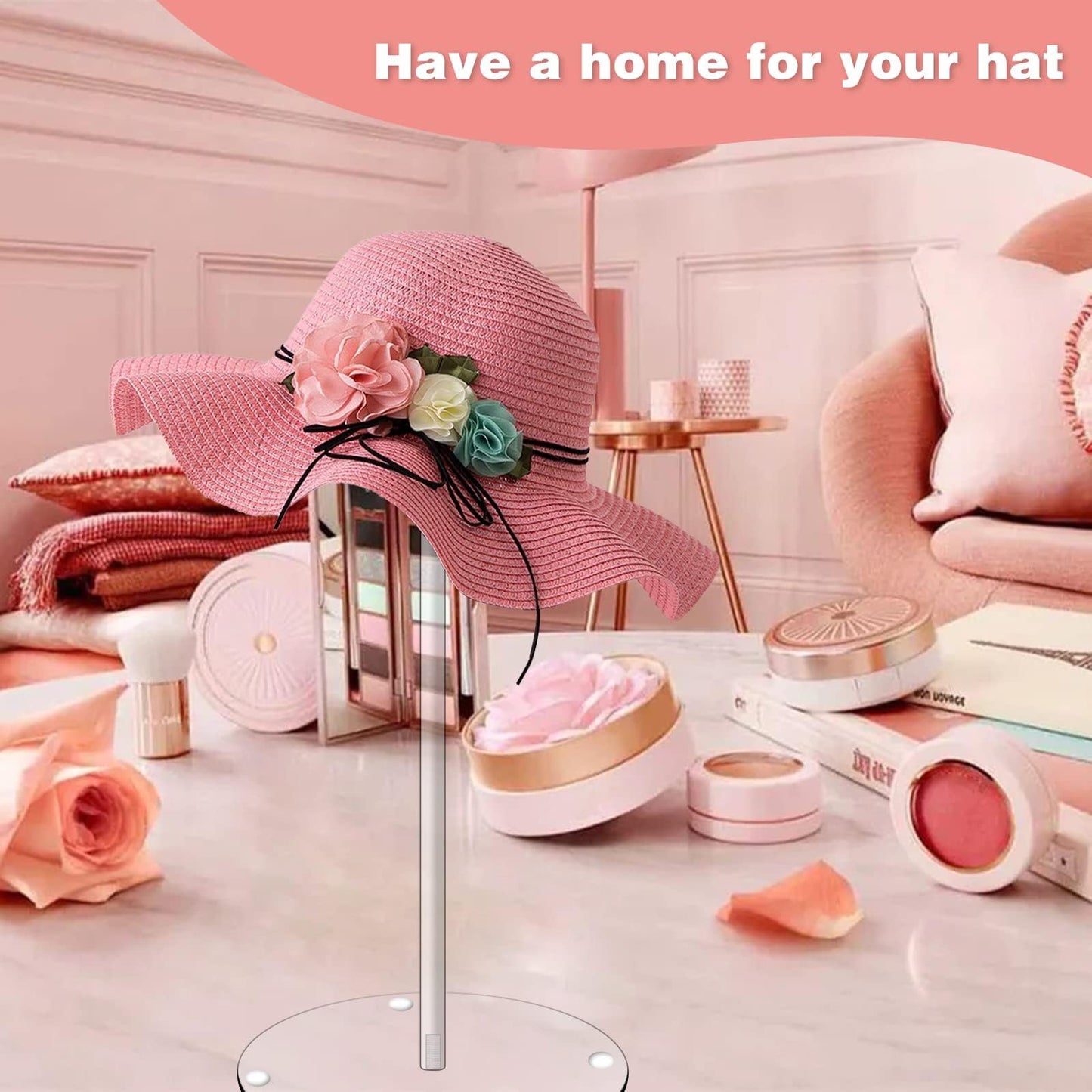Hdkwby Acrylic Hat Display Stand 3 Pack- Thickened Base for Helmet, Wig, Cowboy Hat, Baseballcap, Closet Holder Rack Organizer( 11.8Inch Height)