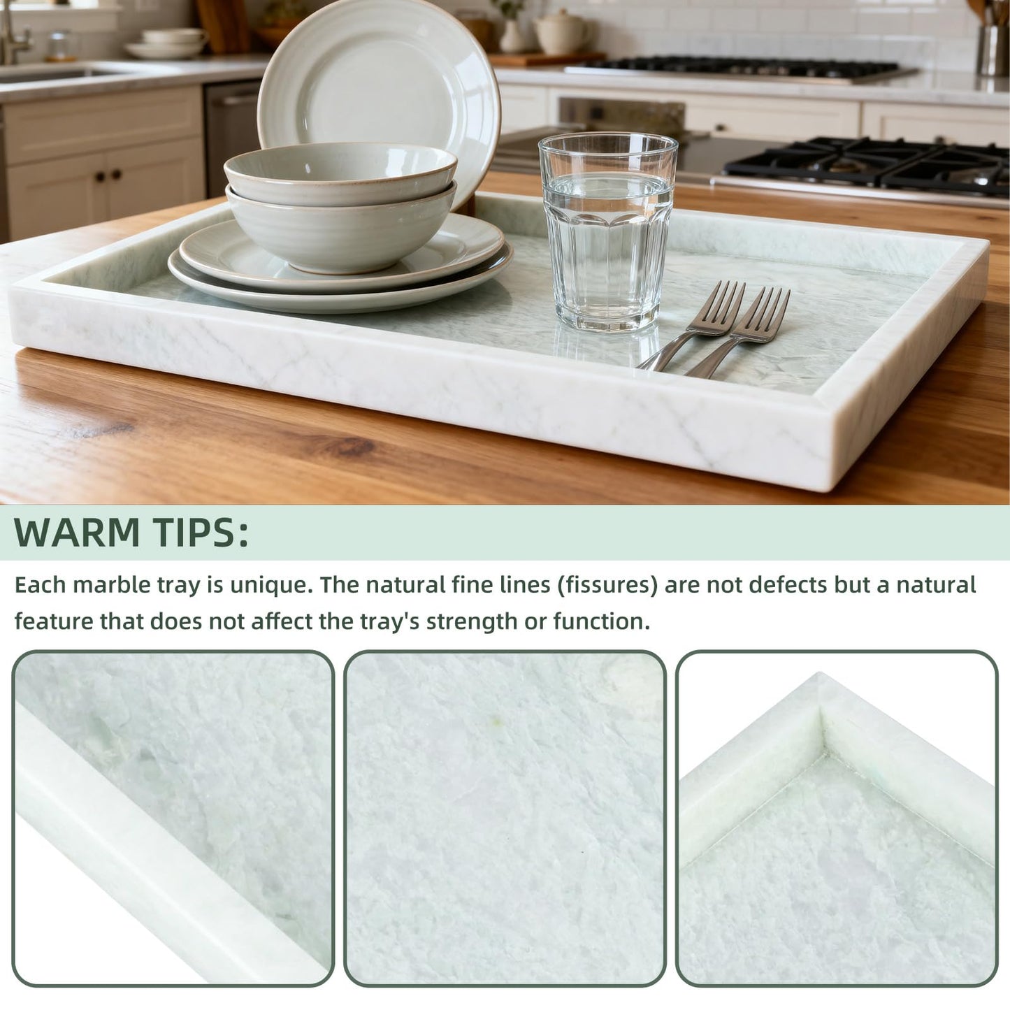 Yew & Tulip Natural Marble Vanity Tray, Luxury Stone with Light Green Textures Serving Tray for Bathroom, Kitchen, Vanity, Home Decor, Wedding etc. (12" x 8" x 1.2")