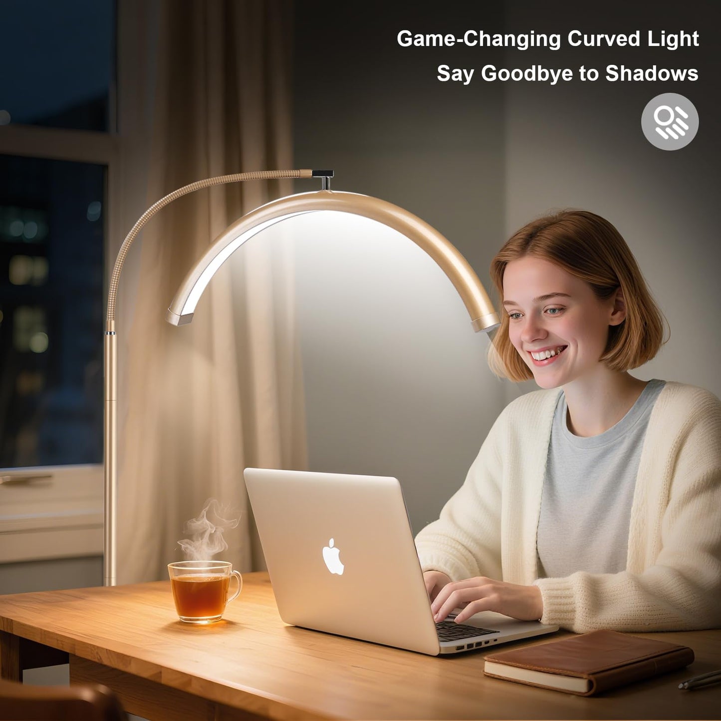 MINIEAR Half Moon Lash Light for Eyelash Extensions & Estheticians, Dimmable LED Lash Lamp with Flexible Gooseneck, Shadow-Free Moon Light for Lash Tech, Tattoo, SPA, Eyelash Lamp (Gold)