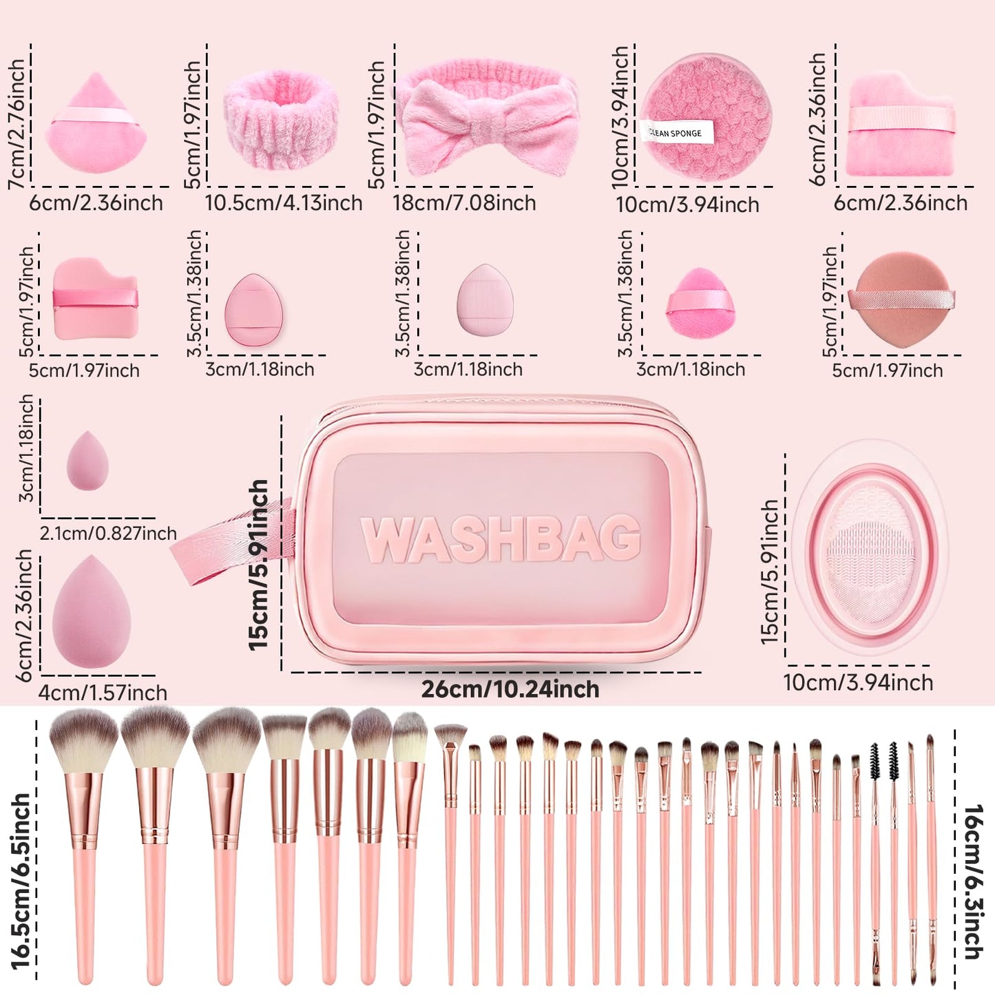 CLRDZN 70Pcs Makeup Brushes Set, Pink Professional Makeup Brush Set Multi-functional Makeup Brush Kit, Eye and Face Makeup Brushes & Tools, Premium Synthetic Facial Makeup Accessories