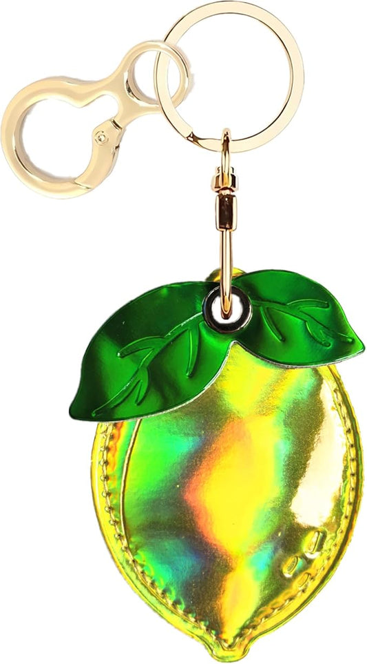 Shiny Leather Charm Keychain Holder Case Compatible with AirTag,Cute Protective Cover with Keyring,Anti-Scratch Finder GPS Tracker Case for Wallet Keys,Bag,Pets(Lemon)