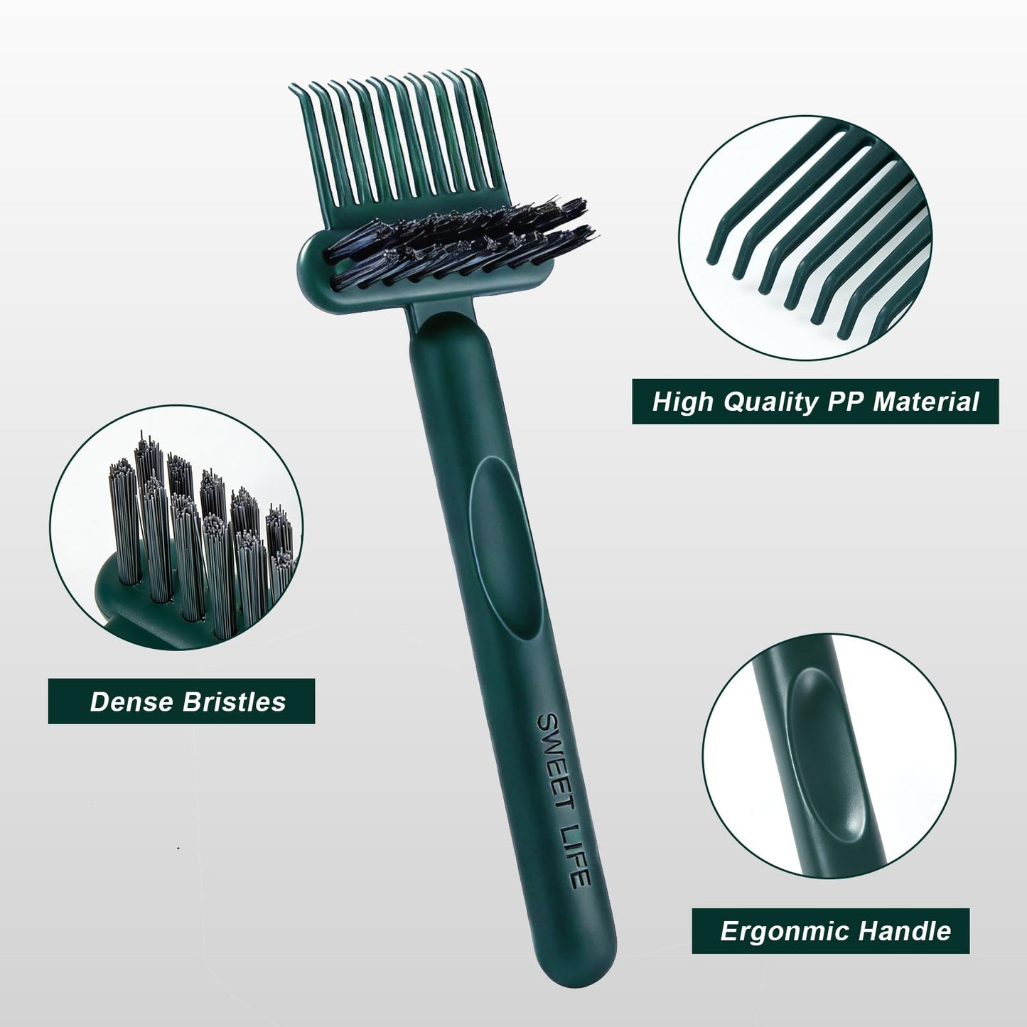 Jurrissa 2 Pack Hair Brush Cleaning Tool, 2-in-1 Cleaner Tool, Portable Cleaning Tool Set for Brush Comb Keyboard, Remover Rake for Removing Hair Dust, Home and Salon Use(Green&Grey)
