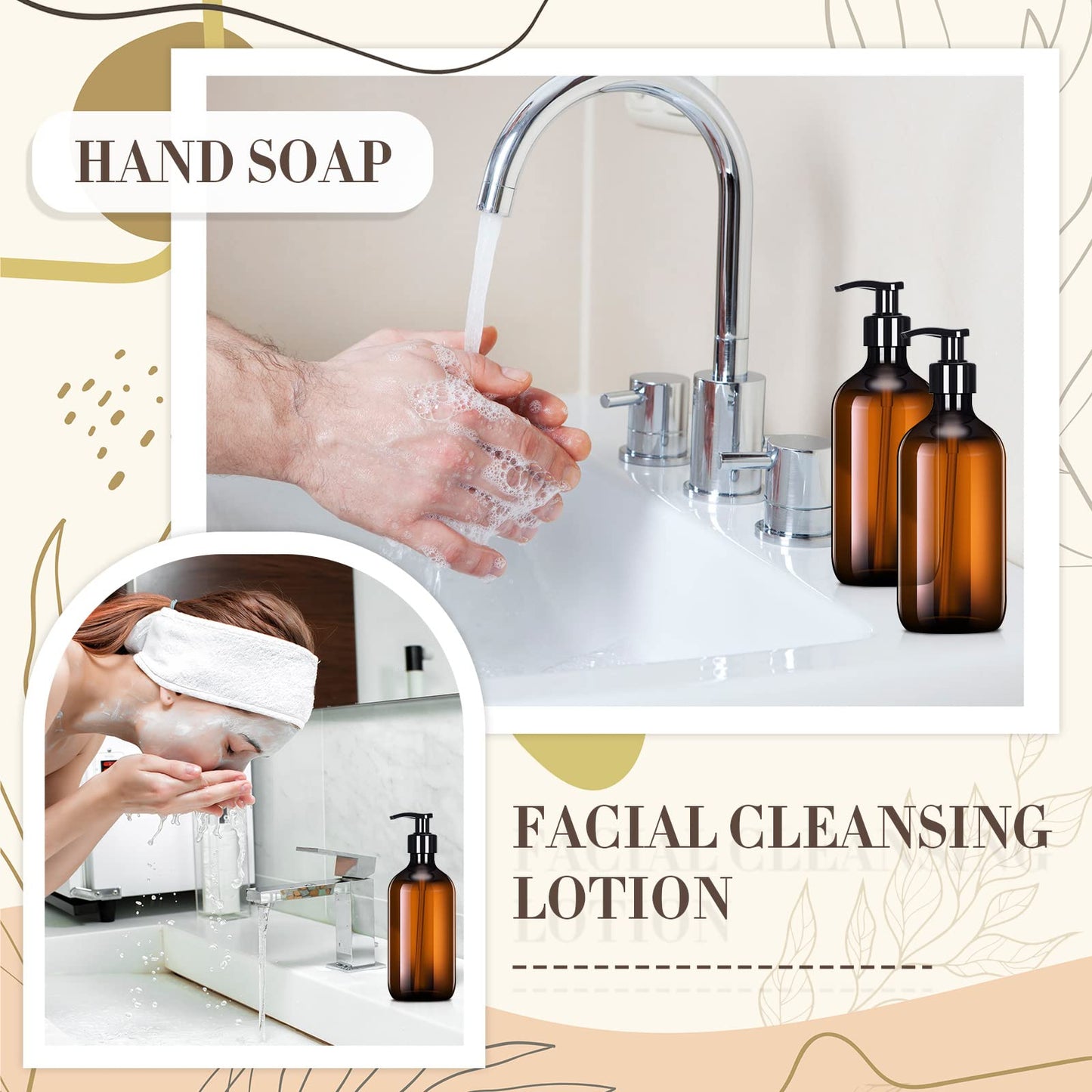 Tessco for you 12 Pack Amber Soap Dispenser Empty Plastic Pump Bottles Dispenser Refillable Shampoo Container for Hand Sanitizer Soap Lotion Body Wash Conditioner Bathroom Kitchen Travel(12 oz)