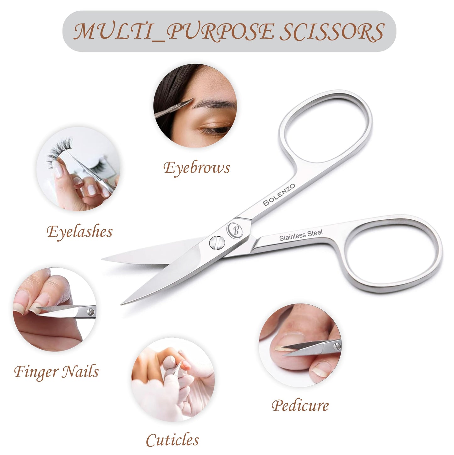 Nail Scissors Curved - High Carbon Stainless Steel Eyebrow Scissor for Eyelash, Nose Hair, Mustache, Beard, Toenail, Pedicure - Manicure Scissors for Men and Women (Nail Scissors)