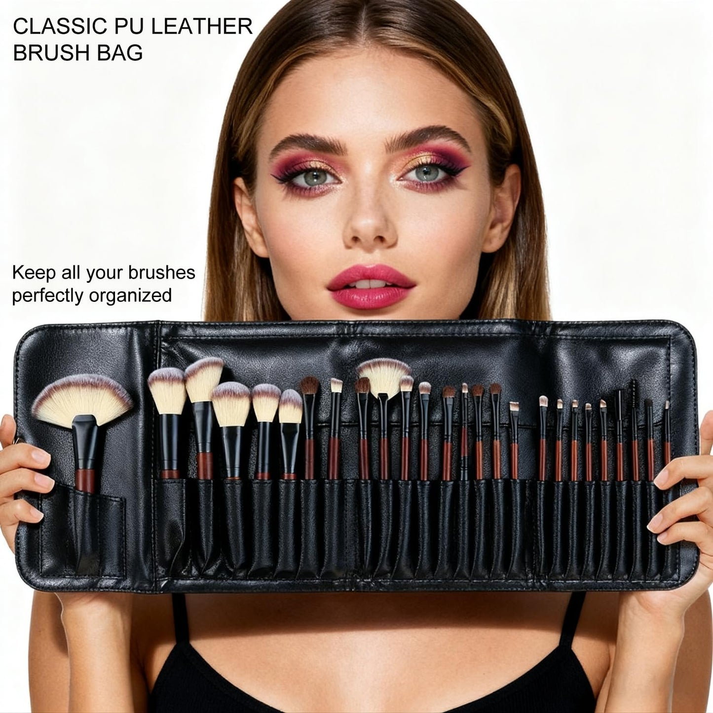 Yasingsi Makeup Brushes Premium Synthetic Foundation Powder Concealer Blending Blush Contour Eyeshadow Eyeliner 26Pcs Makeup Brush Set Red for Women Girl with 2 PU Leather Bags