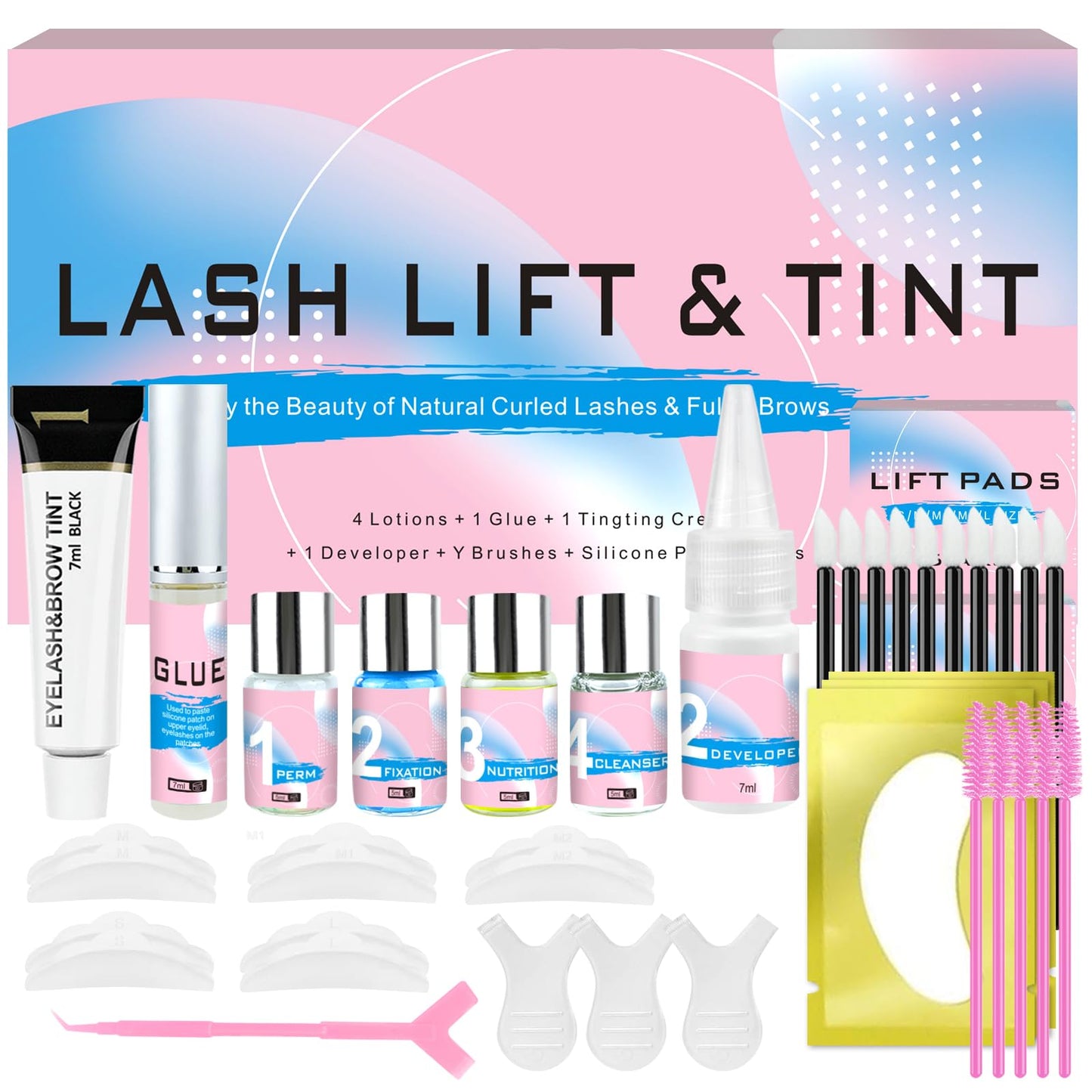 Lash Lift and Black Kit, Professional Brow Lamination and Black Kit, 4 In 1 Eyelash & Eyebrow Perm Kit, Quick Lifting & Voluminous Coloring, Easy to Use at Home Diy & Salon (Blue)