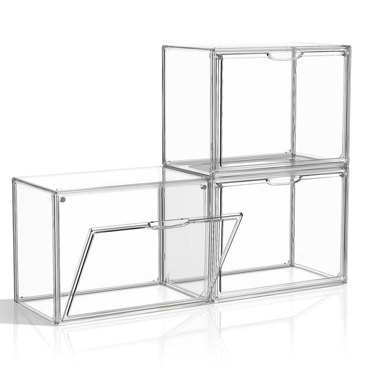 MSHOMELY Purse Organizer for Closet, 3 Pack Handbag Storage Organizer, Clear Acrylic Display Case for Collectibles, Stackable Bag Organizer with Magnetic Door for Wallet, Clutch, Figure, Toys