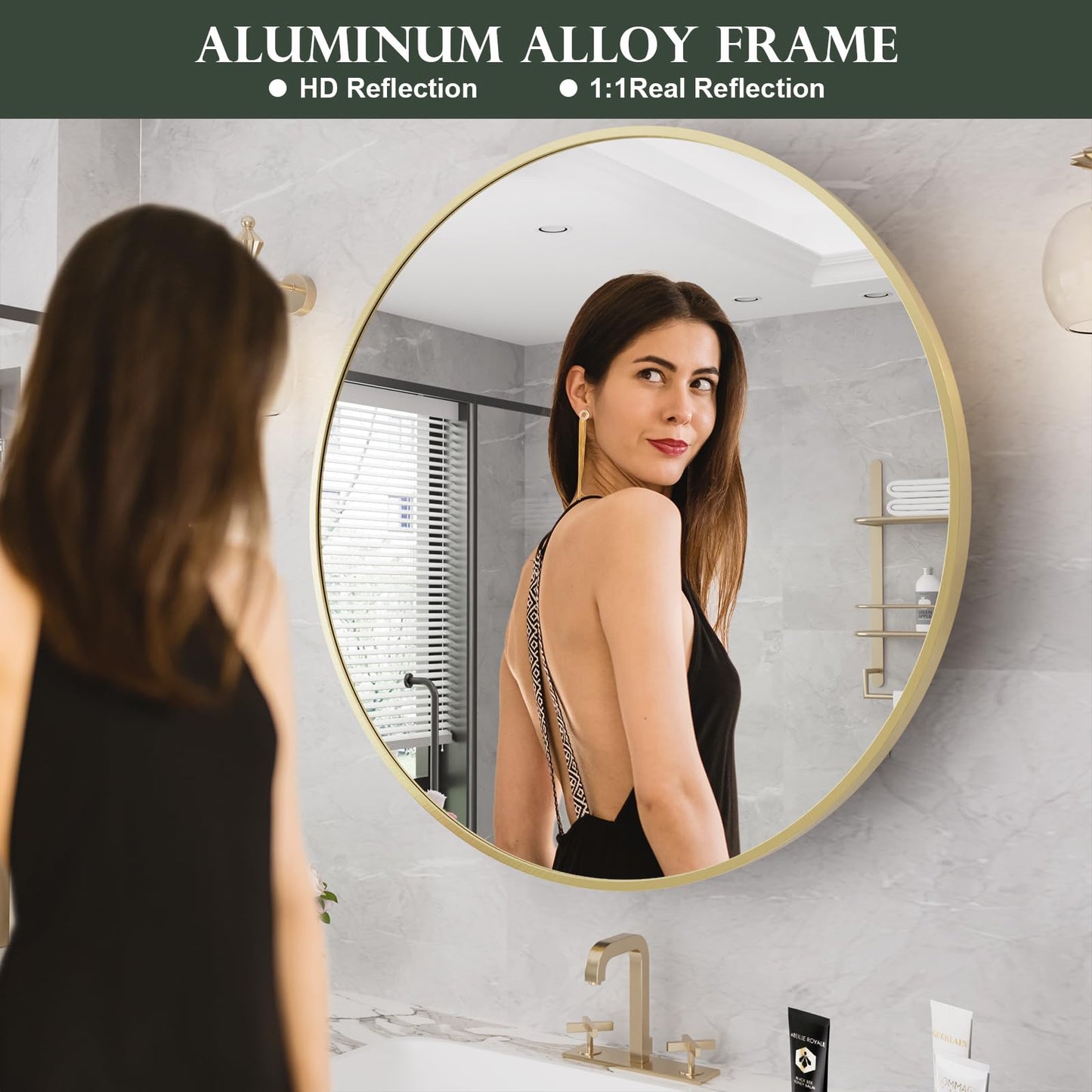 WallBeyond Bathroom Medicine Cabinet with Mirror, 28 Inch Gold Round Mirror Medicine Mabinet Wall Mounted with Aluminum Alloy Metal Framed, Surface Mount Medicine Cabinet with Storage