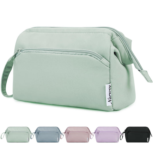 Narwey Wide-open Makeup Bag Women Girls, Travel Toiletry Bag for Women Cosmetic Bag Organizer Make up Bag with Compartments Toiletries Medicine Bag (Mint Green)
