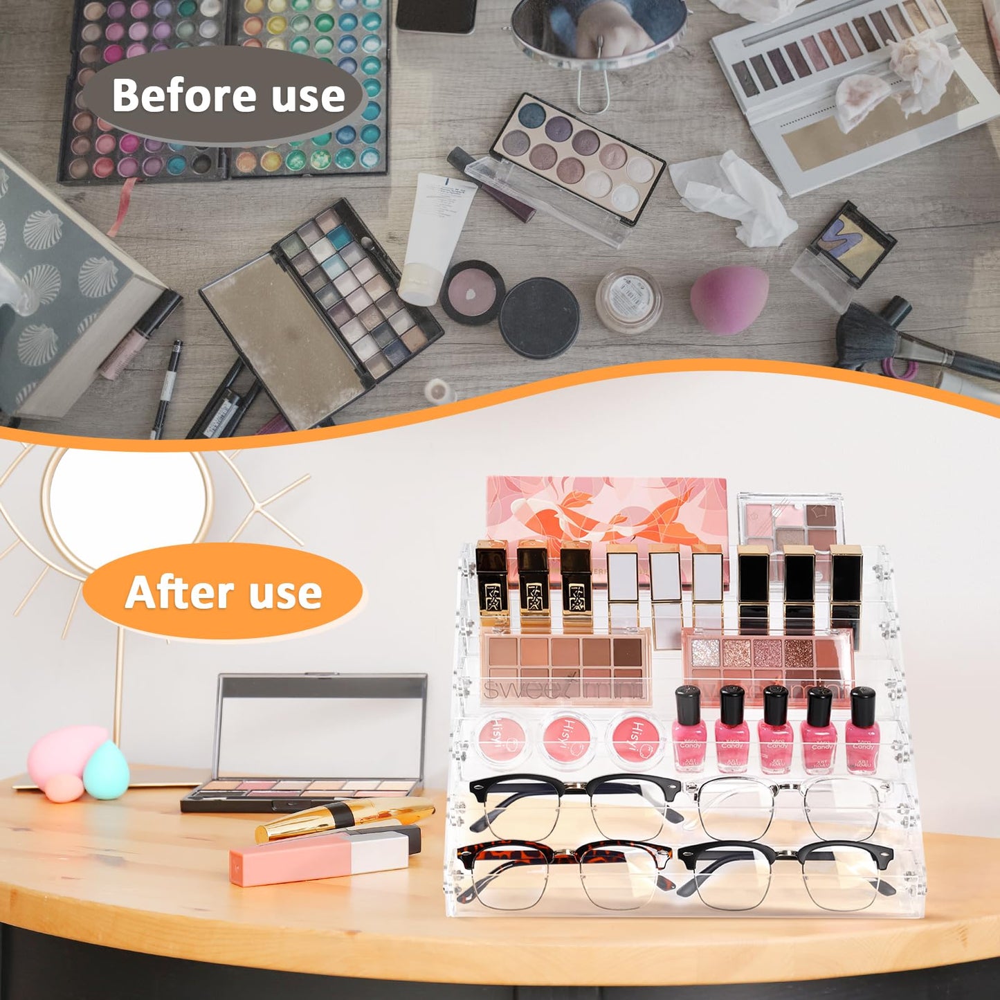 AumVum 6-Tier Nail Polish Organizer Rack, Acrylic Display Stand Holder for Nail Paint, Tattoo ink, Essential Oil, Sunglasses Storage for Salon Vanity Table, Home Decor, Holds 72 Bottles