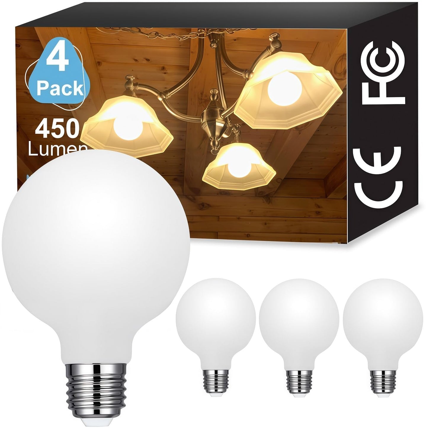Vinaco Glass G25 LED Light Bulbs Dimmable 60W, 4 Pack No Flicker 2700K Round Light Bulbs 60 Watt Soft White, Milky G 25 E26 Frosted Globe Ledbulb, Vanity Mirror Bulb Replacement for Bathroom Pendant