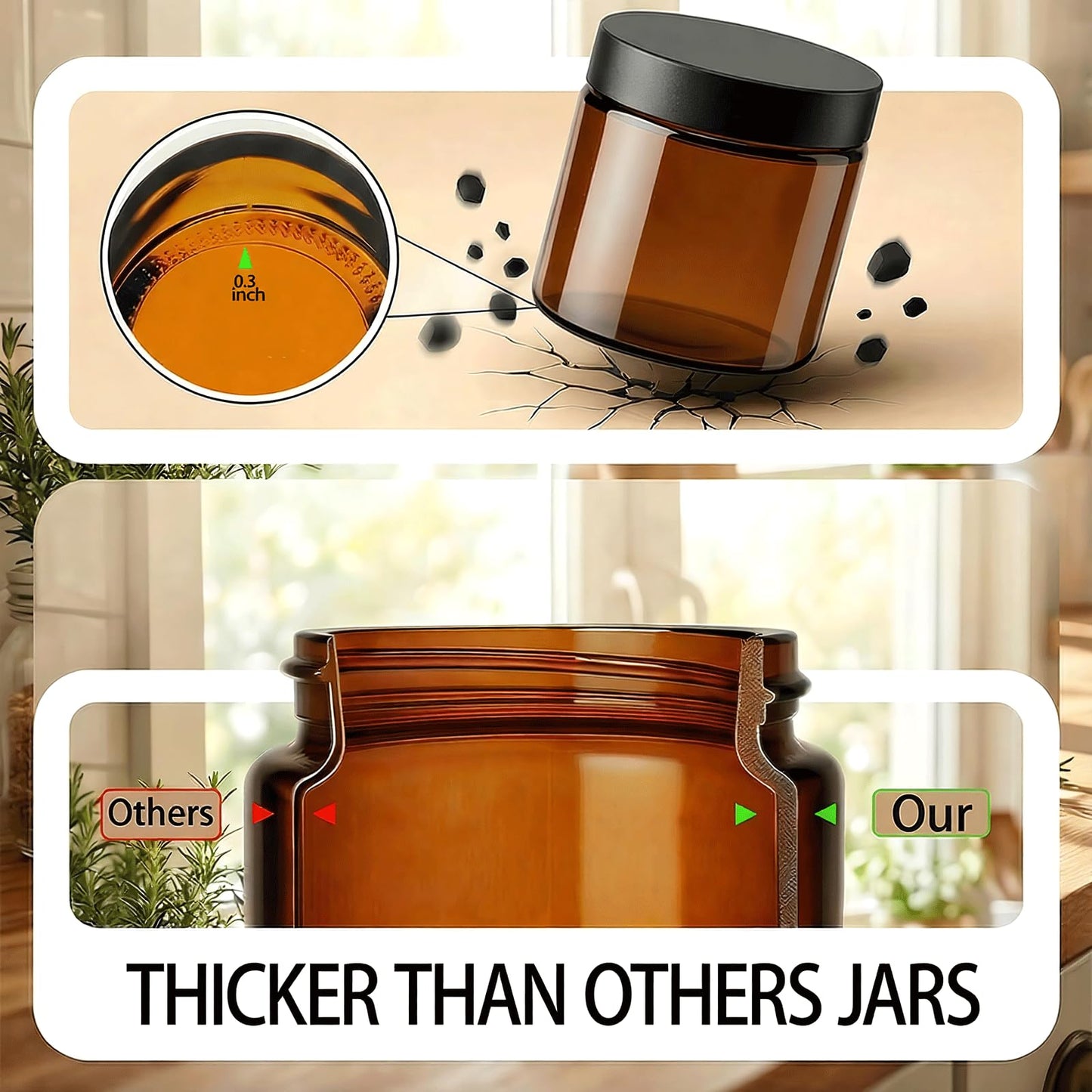 6oz Amber Glass Jars with Lids – 24 PCS Leak-Proof Cosmetic & Lotion Jars with Inner Liners,Small Travel Jars for Body Scrubs, Creams, Lip Balms, and DIY Projects –Airtight,Reusable（Amber）