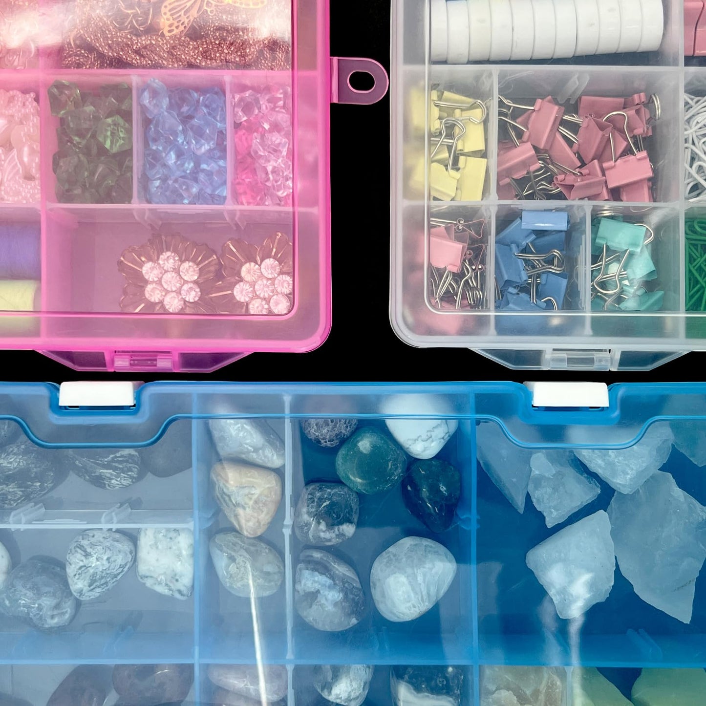 DUOFIRE Plastic Organizer Container Storage Box Adjustable Divider Removable Grid Compartment Big Clear Slot Box for Jewelry Beads Earring Container Tool Fishing Hook Small Accessories, Pink 34 Grids
