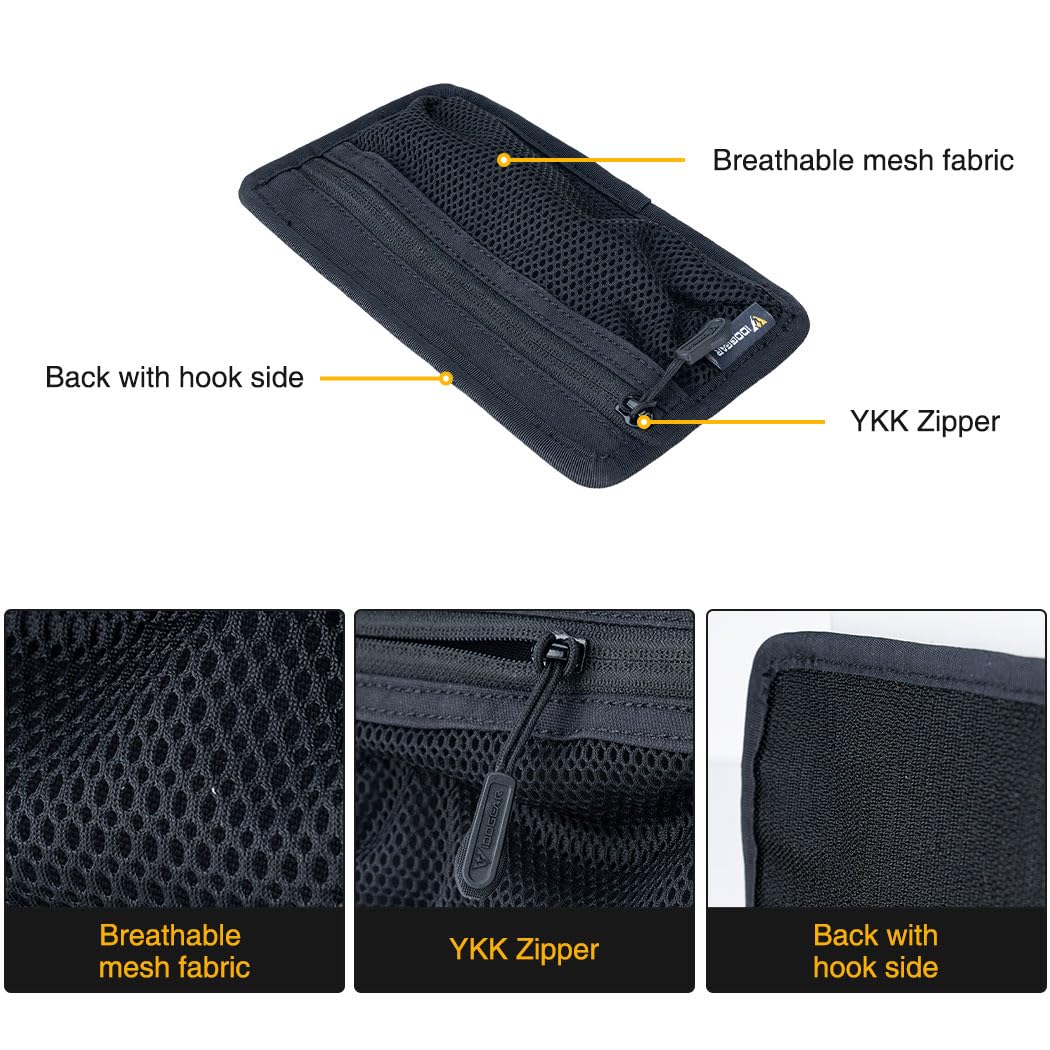 IDOGEAR Tactical Mesh Pouch Insert Modular Bag Compartment Utility Organizer Admin Pouch EDC Net Pocket with Hook Fasteners (Black)