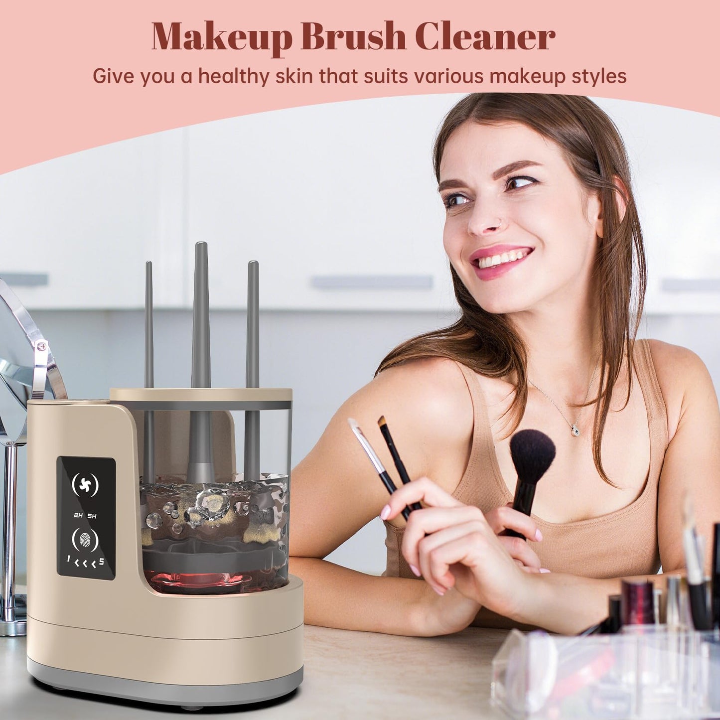 Electric Makeup Brush Cleaner Machine With Makeup Brush Dryer-Holder-Portable Automatic USB Cosmetic Brushes Cleaner Tool for All Size Beauty Makeup Brush Set,Eyeshadow, Blush Brush (brown)