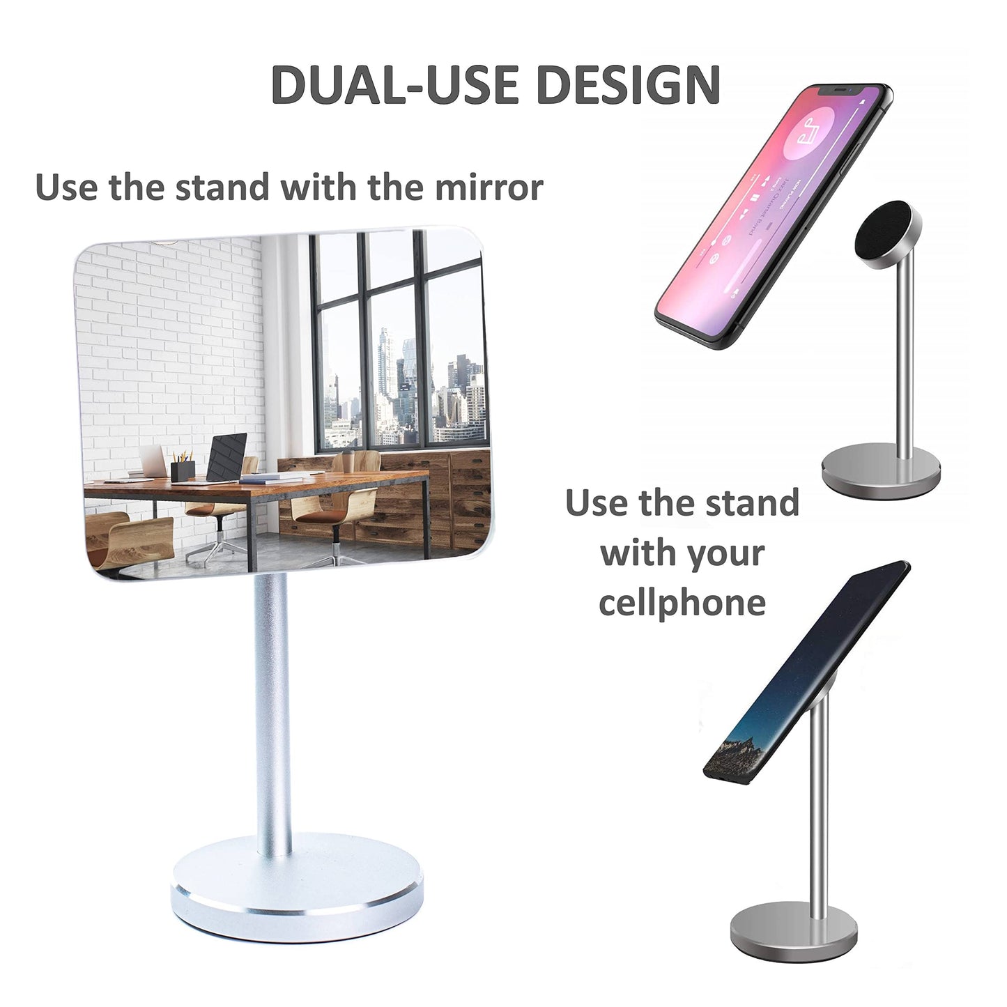 WatchYrBack Desk and Cubicle Mirror to See Behind You, Silver Stand with Detachable Wide Angle Real Glass Mirror, Small & Discrete, Beautiful Design, Perfect Curvature for an exceptionally Clear View