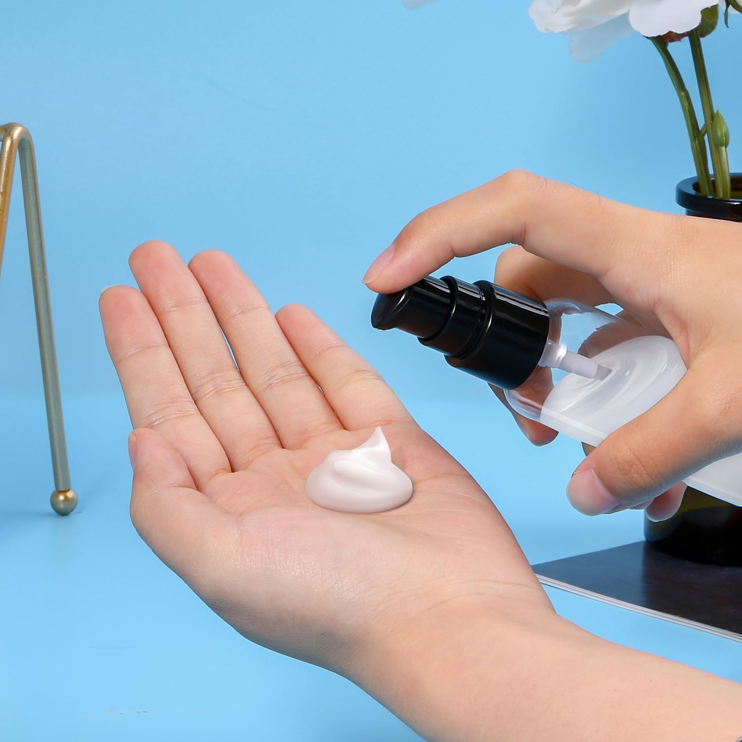 VIDELLY 10 Pieces Travel Pump Bottles for Toiletries 2oz Small Pump Bottles Clear Travel Bottle Plastic Empty Spray Bottle Dispenser With Black Cap For Lotion Cream Essential Oil(50ml,Clear)