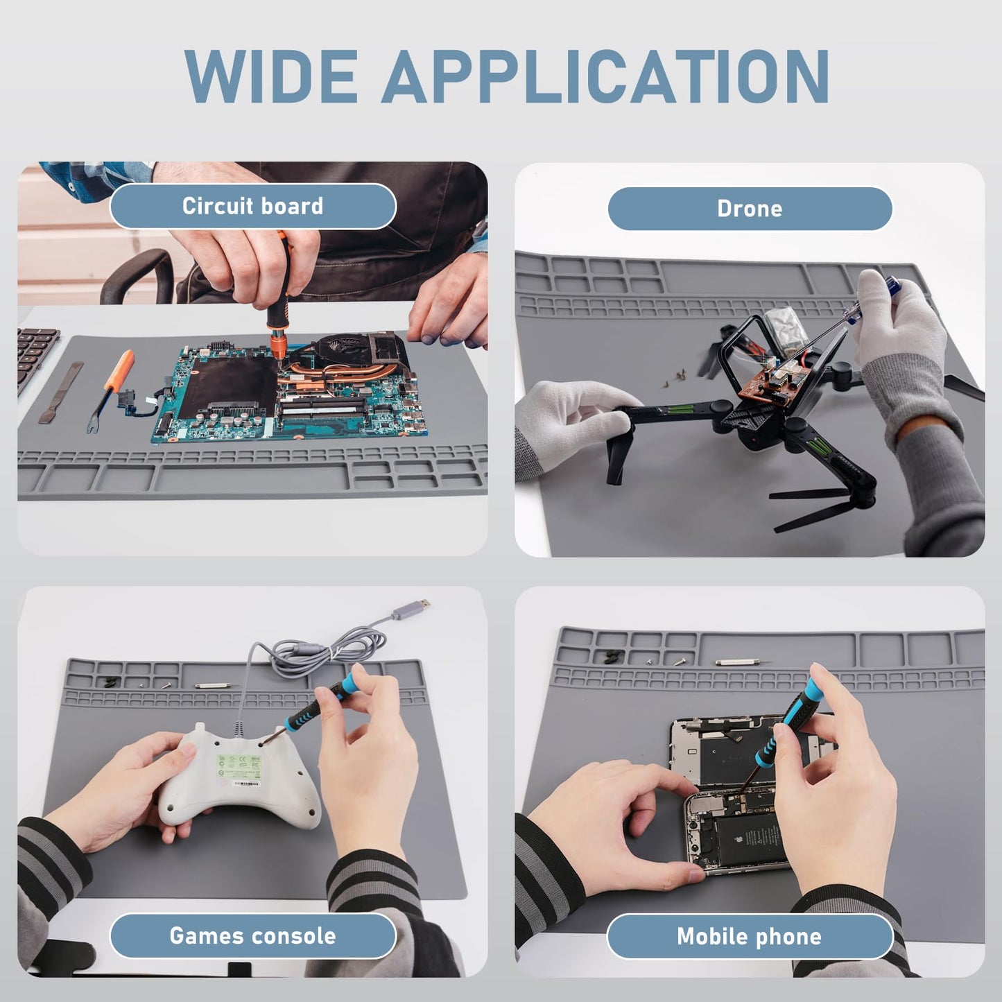 Heat Insulation Soldering Mat - Magnetic Silicone Work Mat, Silicone Soldering Mat for Soldering, Computer, Cell Phone, Watch Repair, BGA Soldering Gun Iron Workbench Protection (15.9''×11.9'') - Gray
