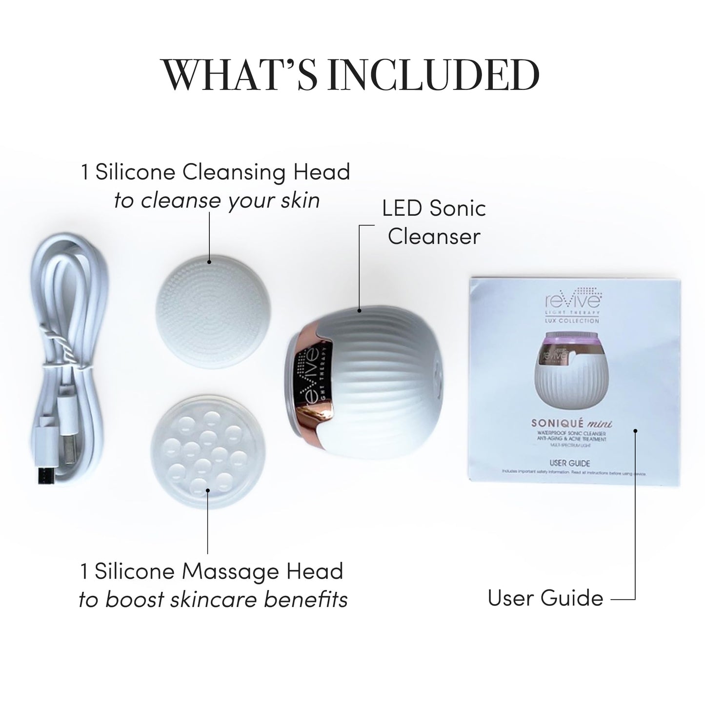 Revive Light Therapy Lux Collection Soniqué Mini, Rechargeable Sonic Face Cleanser Brush with Medical-Grade Blue & Red Light Therapy for Face &Wrinkle Care, Water-Resistant
