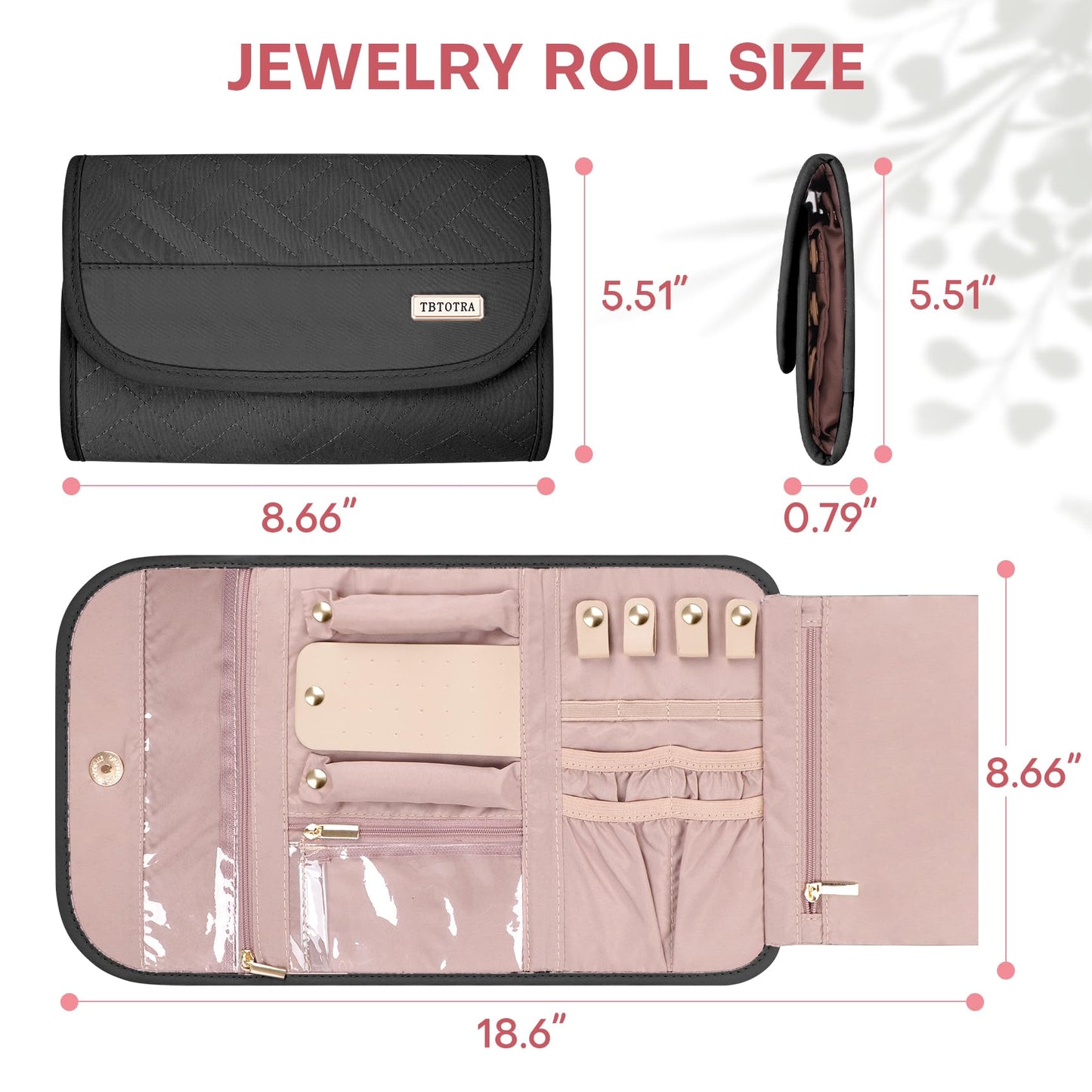 TBTOTRA Travel Jewelry Organizer Box, Foldable Travel Case for Earrings, Necklaces, Rings, Bracelets, Black