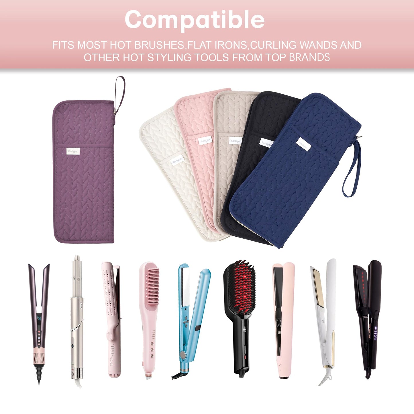 KarSyon Hot Tools Organizer Heat Resistant Mat Case Hair Tools Holder Travel Bag Portable Hair Styling Tools Cover Pouch for Curling Iron,Flat Iron,Hair Straightener (Purple)
