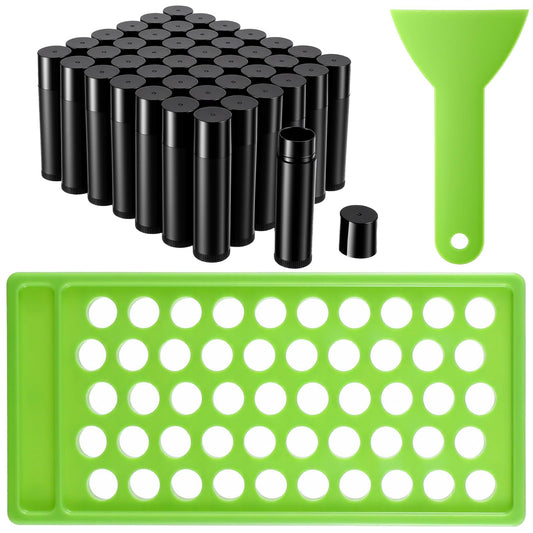150 Packs Black Plastic Lip Balm Tubes 5ml/5g Black Lip Balm Containers, Tubes Empty with Filling Tray and Spatula, Rotating Type Refill Lips with Cap for DIY