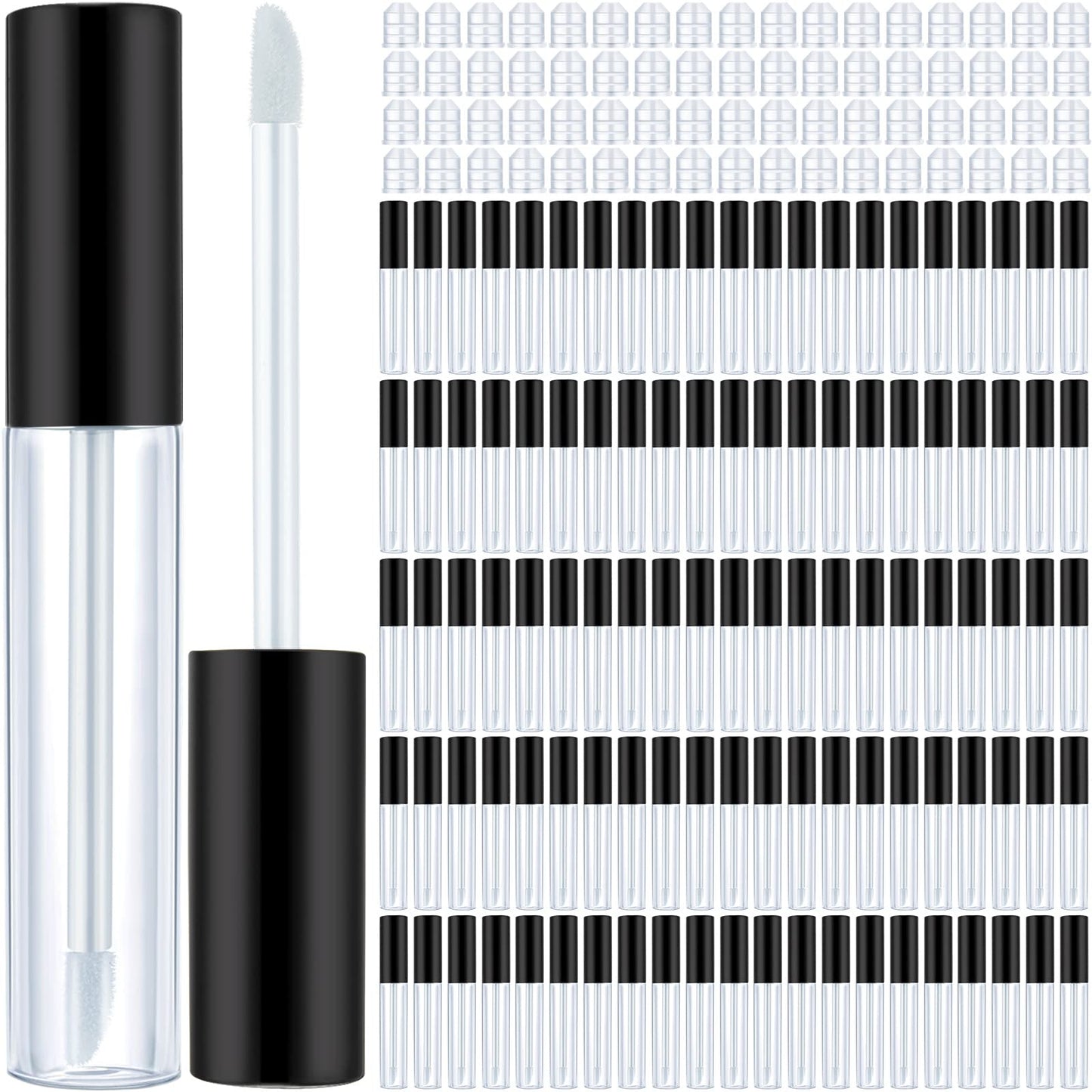 Nuanchu 200 Pcs 10 ml Empty Lip Gloss Tubes, Small Lip Gloss Containers Clear Plastic Mini Refillable Balm Containers Bottles with Wand and Rubber Inserts DIY Makeup (Black)