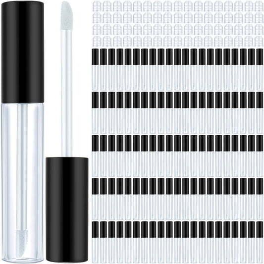 Nuanchu 200 Pcs 10 ml Empty Lip Gloss Tubes, Small Lip Gloss Containers Clear Plastic Mini Refillable Balm Containers Bottles with Wand and Rubber Inserts DIY Makeup (Black)