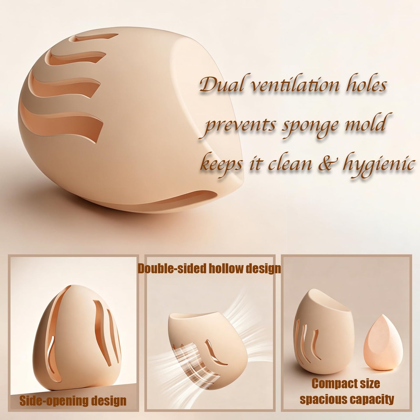 Silicone Makeup Brush Holder & Sponge Case Set – Portable Travel Brush Organizer with Ventilated Beauty Blender Container, Flexible & Easy to Clean, for Cosmetic Brushes and Makeup Sponges (Rectangle)