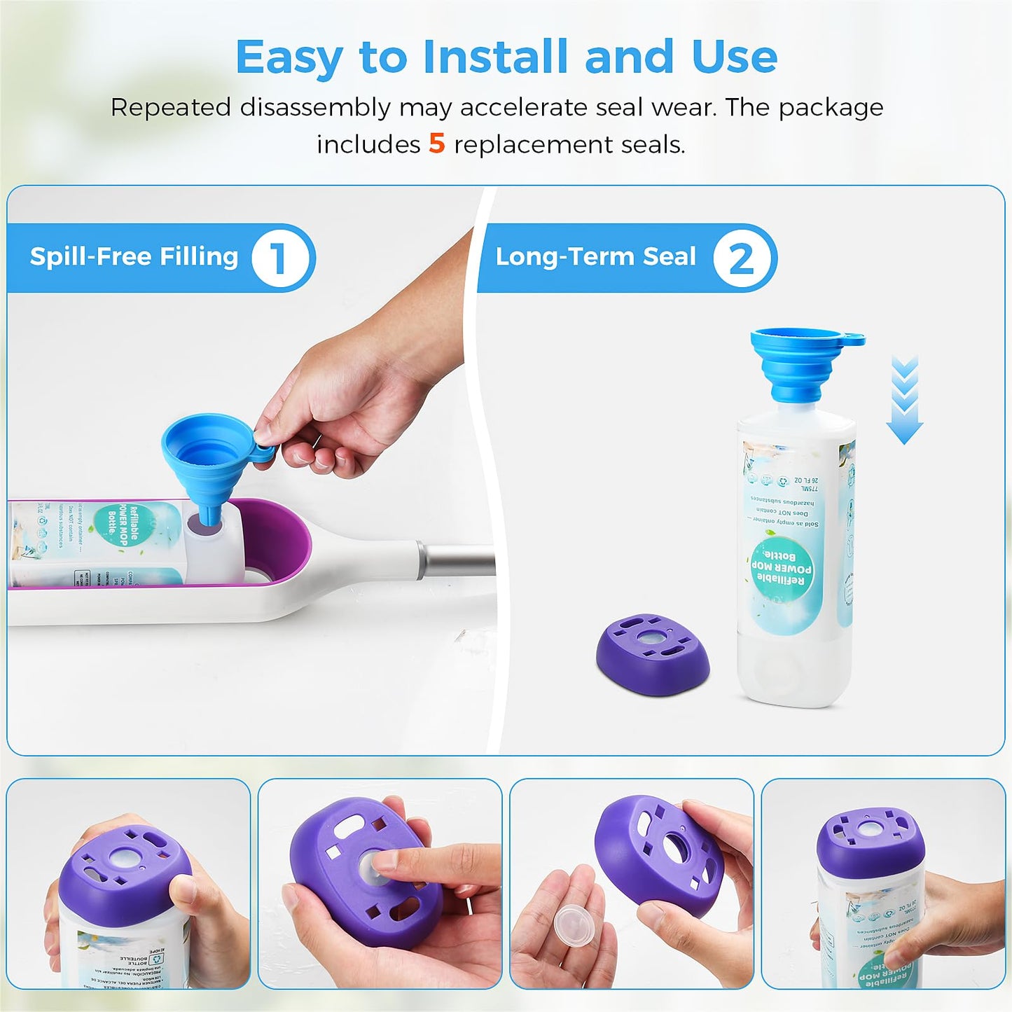 Ndoge Power Mop™ Refillable Bottle for Swiffer® PowerMop™ Multi-Surface Mop, 775ML /26 FL OZ Leak-Proof HDPE Refillable Bottle Solution Powermop™ Reusable Solution Container Replacement