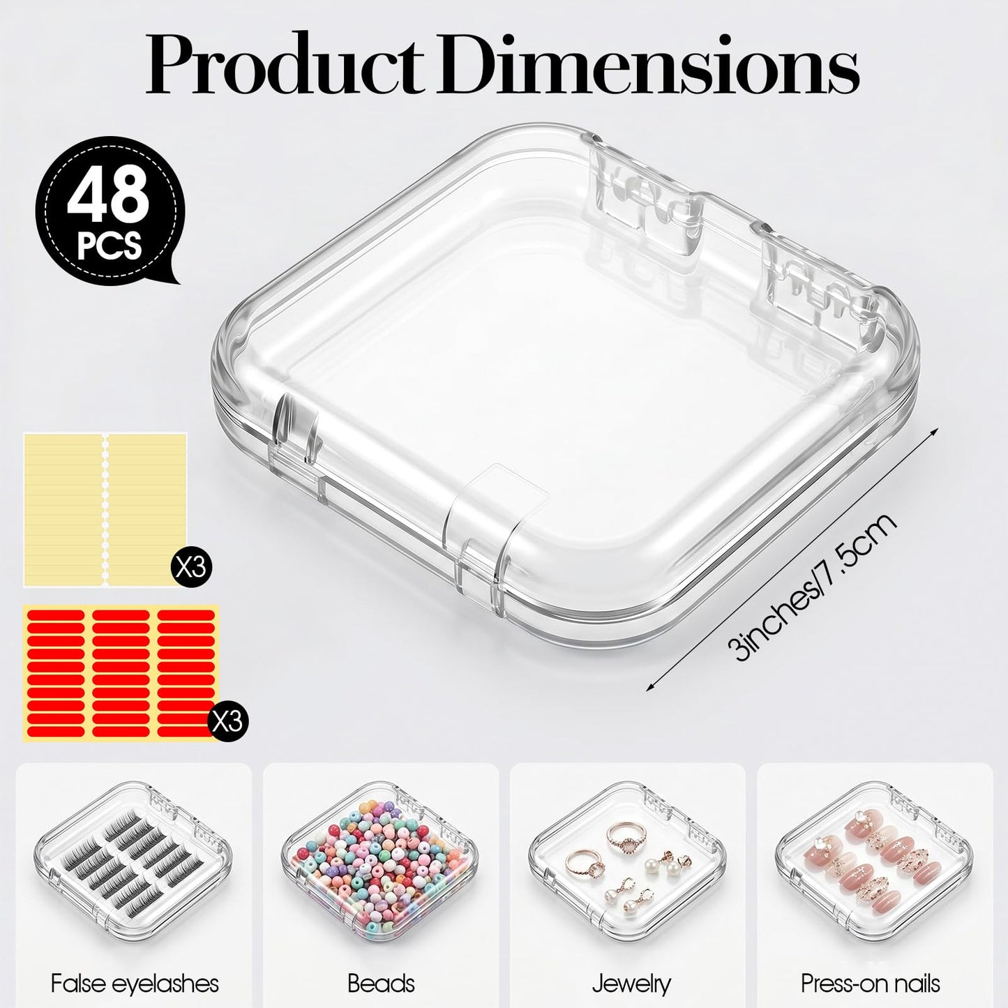 Meyeyaia 48 Sets Press On Nail Boxes, Clear Nail Packaging Case for Press Ons with 180 Pcs Adhesive Double Sided Tape, Acrylic Artificial Nail Display Container for Nails Salon