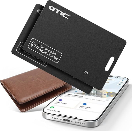 OTIC Wallet Tracker Card, Ultra-Thin 1.7MM Rechargeable Finder, Works with Apple Find My (iOS Only), Item Locator for Luggage Tags, Passports, Phone, IP67 Waterproof, (2-Pack)
