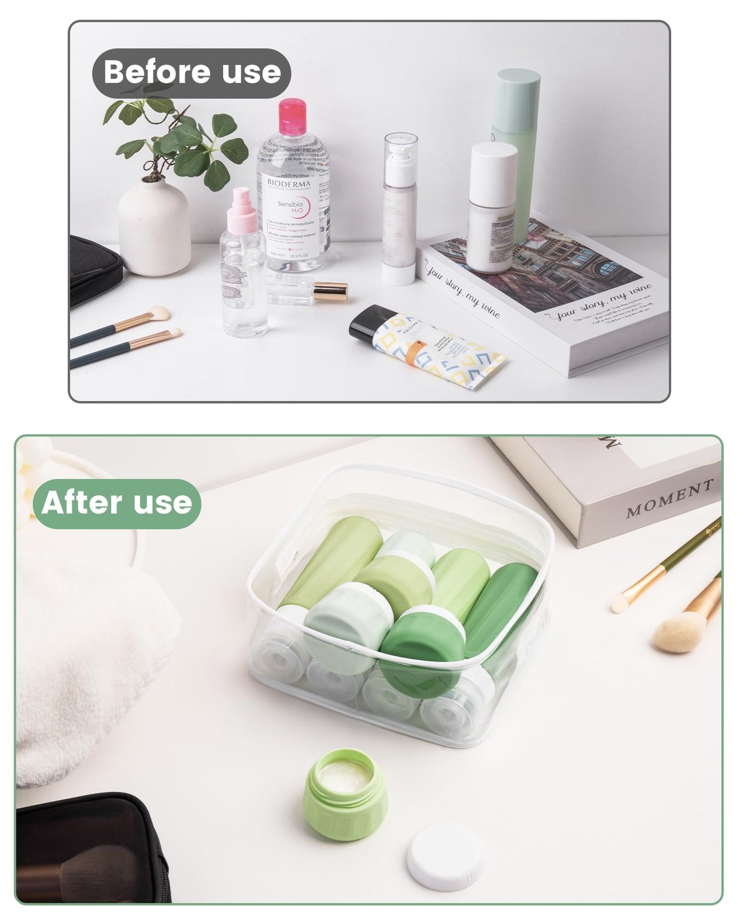 Mrsdry Travel Size Toiletries 10 Pack, TSA Approved 3oz & 1oz Silicone Refillable Containers with Clear Travel Bag