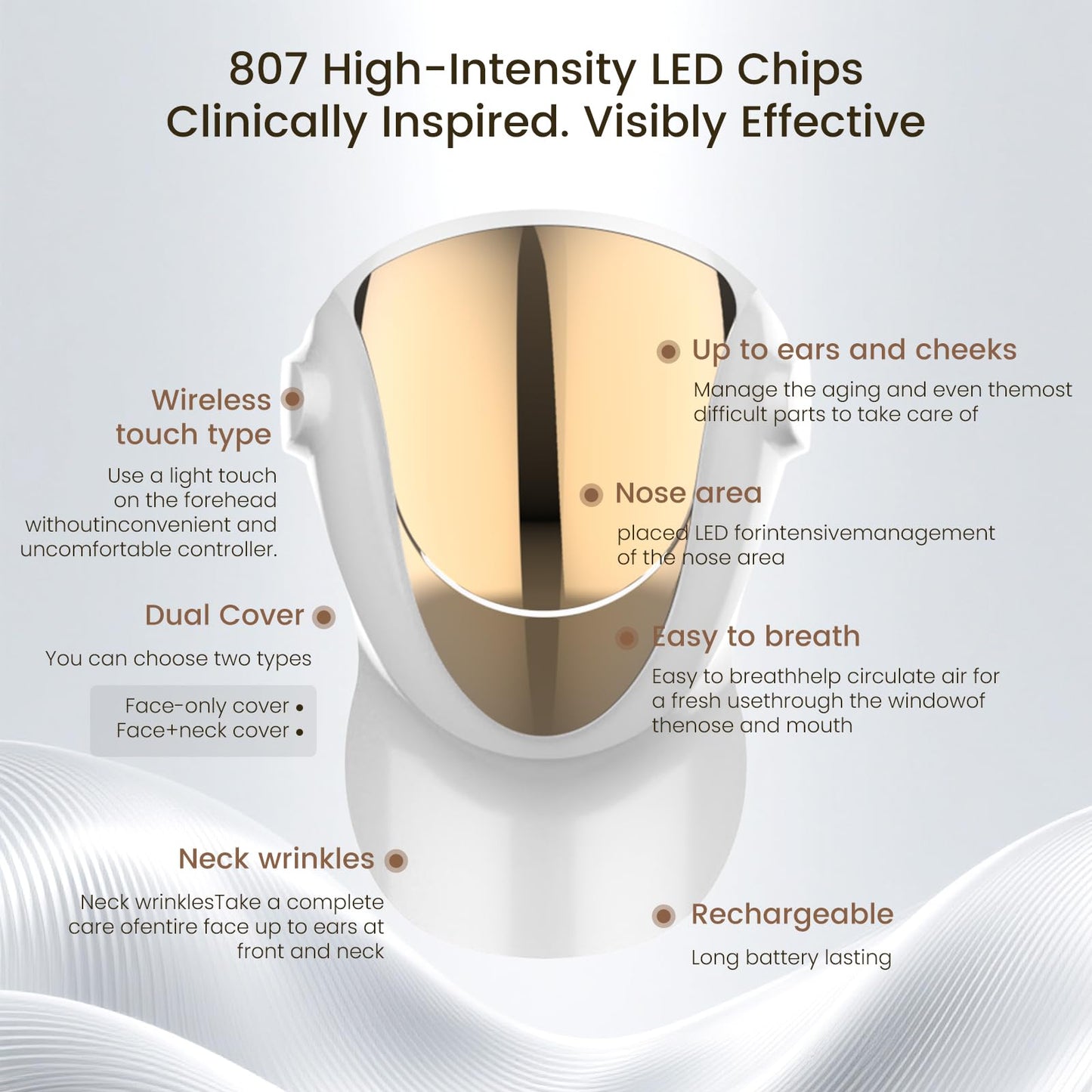 Aphrona Halo Led Face Mask, Led Light Therapy for face, Facial and Neck Skin Care Mask, Blue Light Red Light for Acne treatment Wrinkle Reduce, 807 led chips