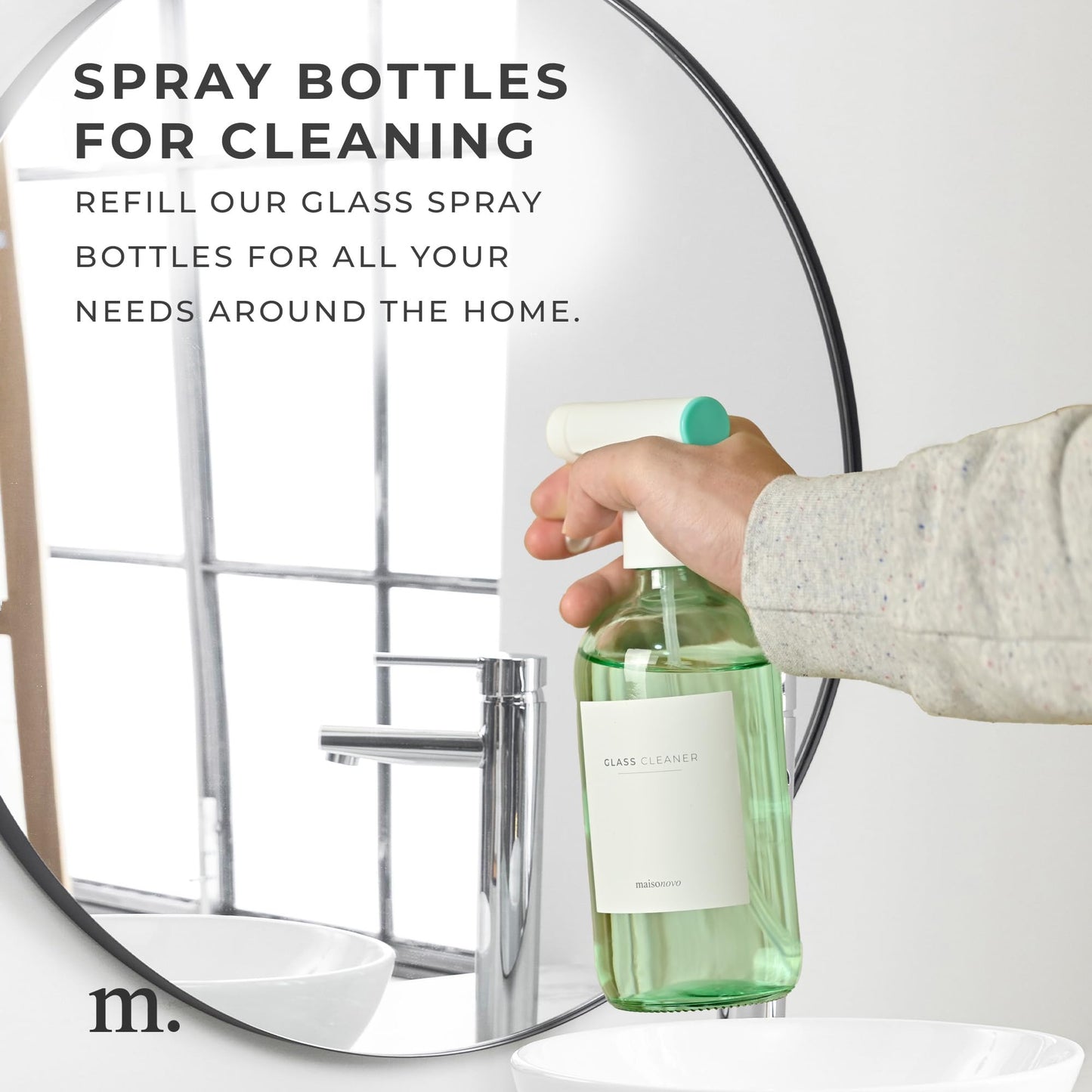 MAISONOVO Green Glass Spray Bottle 16 oz Pack of 2 - Green Spray Bottle for Plants with Fortified Glass & Fine Mist - Ideal for Plant Care, Gardening, Misting, Seedlings & Indoor Plants - 16 Labels