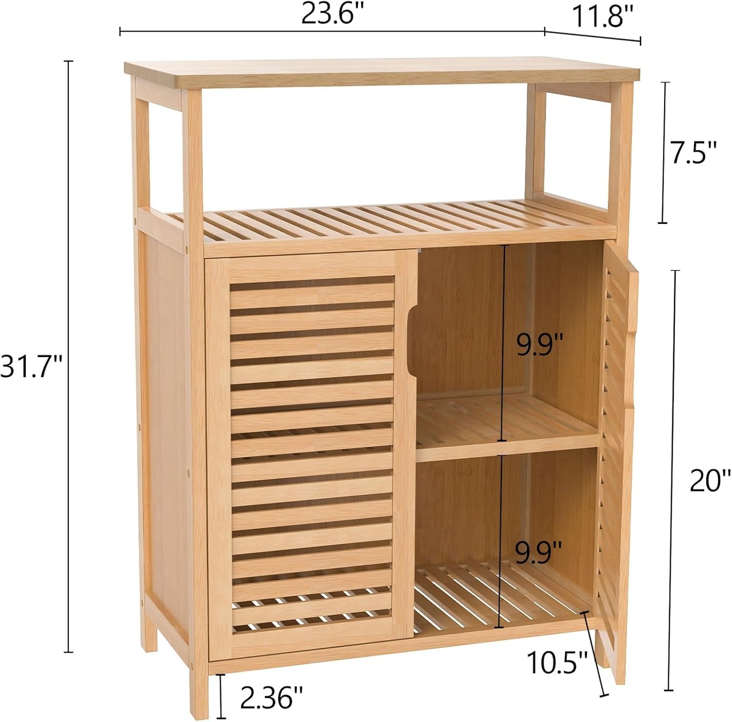 FoverOne Bamboo Bathroom Storage Cabinet with 2 Doors, Bathroom Floor Freestanding Cabinets Organizer for Living Room, Kitchen, Entryway