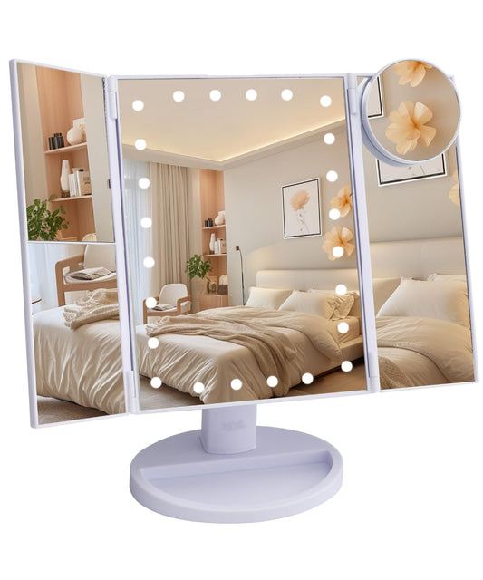 Ms. Pen- Tri-Fold Makeup Mirror Vanity with Lights, 9" x 13.6"