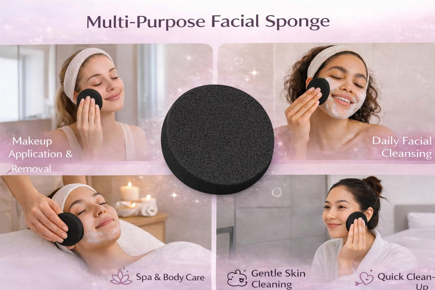 KarsJeGu 120 PCS Compressed Facial Sponges, Natural Cellulose Face Cleaning Pads, Professional Spa-Grade Makeup Remover Sponges for Daily Cleansing,Compact Travel-Friendly Skincare Essentials (black)