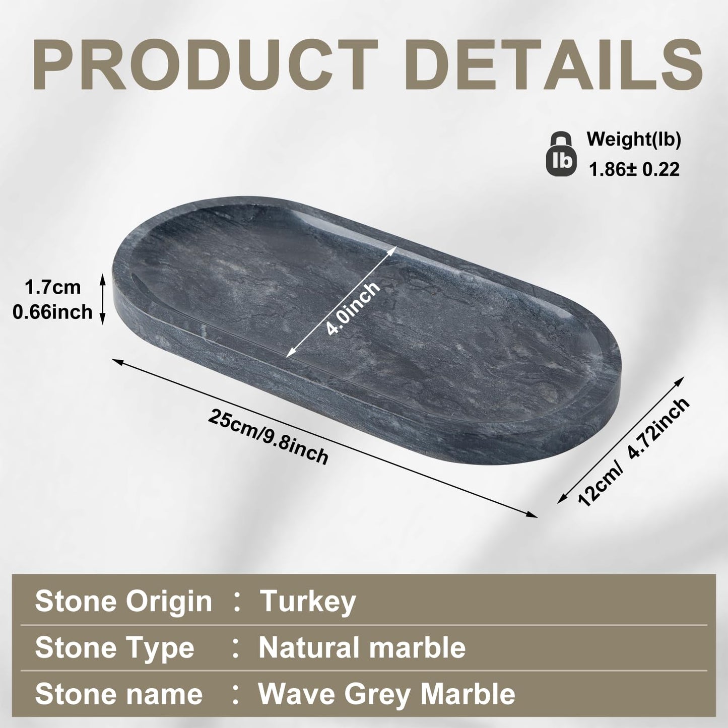 Stavorae Natural Marble Vanity Tray, Marble Tray for Bathroom countertop,Stone Tray for Storing Perfume, Cosmetics and Jewelry 9.8 * 4.7inch （ Black）