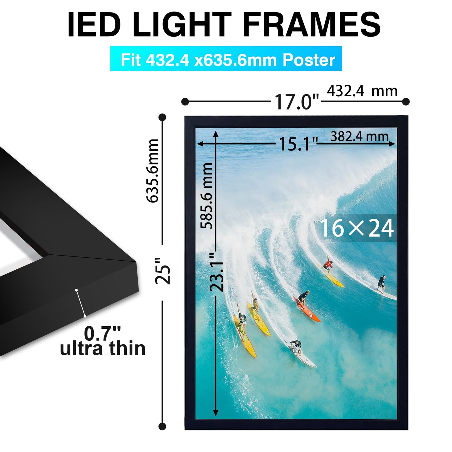 LED Backlit Picture Frame 16" x 24" Movie Poster Frames - Aluminum Snap LED Light Box for Advertising&Home Decoration&Acrylic Art ~ Backlit Poster Frame Wall Mounted (Black)