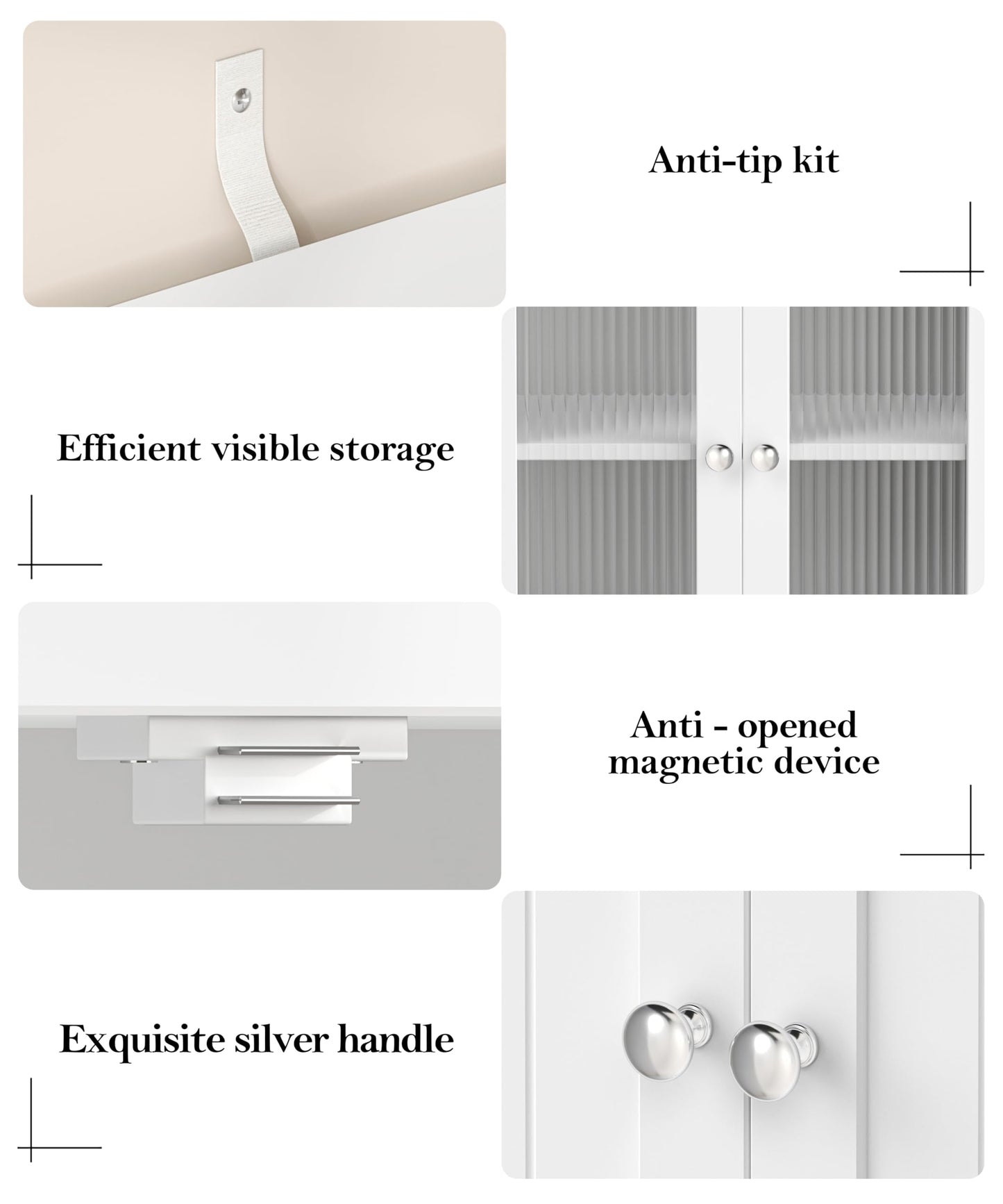 Akxomel 43.3'' H Bathroom Storage Cabinet, Bathroom Floor Cabinet with 6 Doors, Linen Cabinet with Transparent Doors, Modern Bathroom Cabinet for Living Room, Kitchen, Entryway, White
