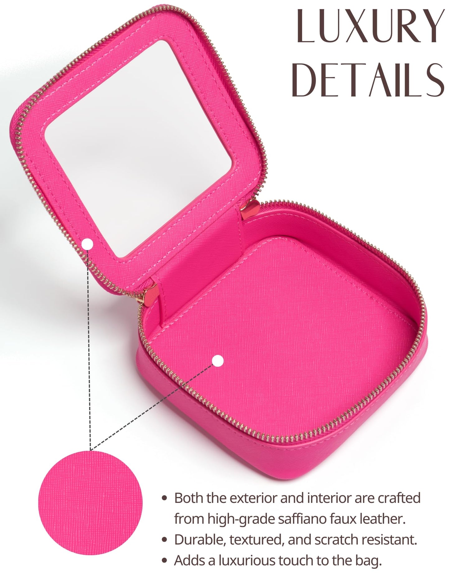 Popvibe Mini Makeup Bag Clear Small Travel Cosmetic Case Leather Cute Hot Pink Pouch for Purse Organizer Make Up Bag for Women Car Toiletry Bag with Zipper for School