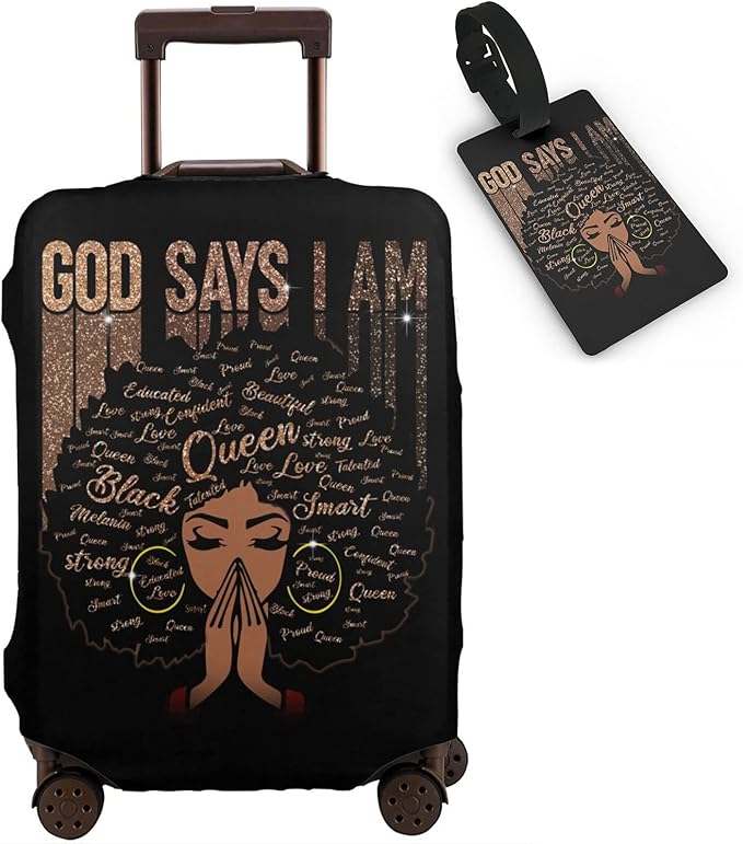 Travel Suitcase Protector African American Woman Elastic Protective Washable Luggage Cover With Concealed Zipper Suitable For 18-32 Inch (L (for 25--28 inch luggage))