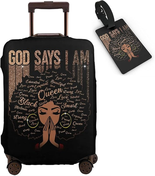 Travel Suitcase Protector African American Woman Elastic Protective Washable Luggage Cover With Concealed Zipper Suitable For 18-32 Inch (M (for 22--24 inch luggage))