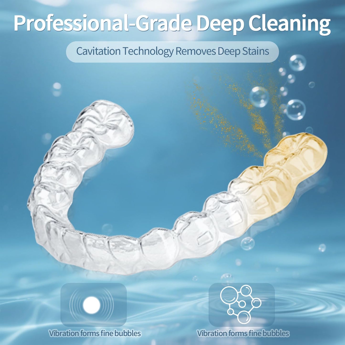 Ultrasonic Retainer Cleaner 48kHz Ultrasonic Cleaner Dental Ultrasonic Retainer Cleaner Machine Dental Cleaning Pod for Denture with Digital Timer, Dual Cleaning Mode for All Dental Appliances (White)