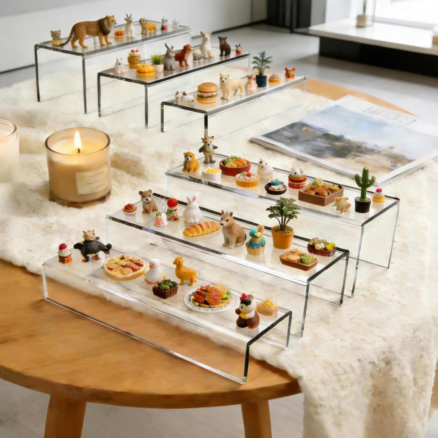 MerryNine Acrylic Risers, 6 Pcs 2 Set 8.6”L Clear Display Stand, Rectangular Acrylic Display Risers, Transparent Pop stand for Cupcakes, Figures, cosmetics, Retail, Shoe Showcase, Collectibles Display