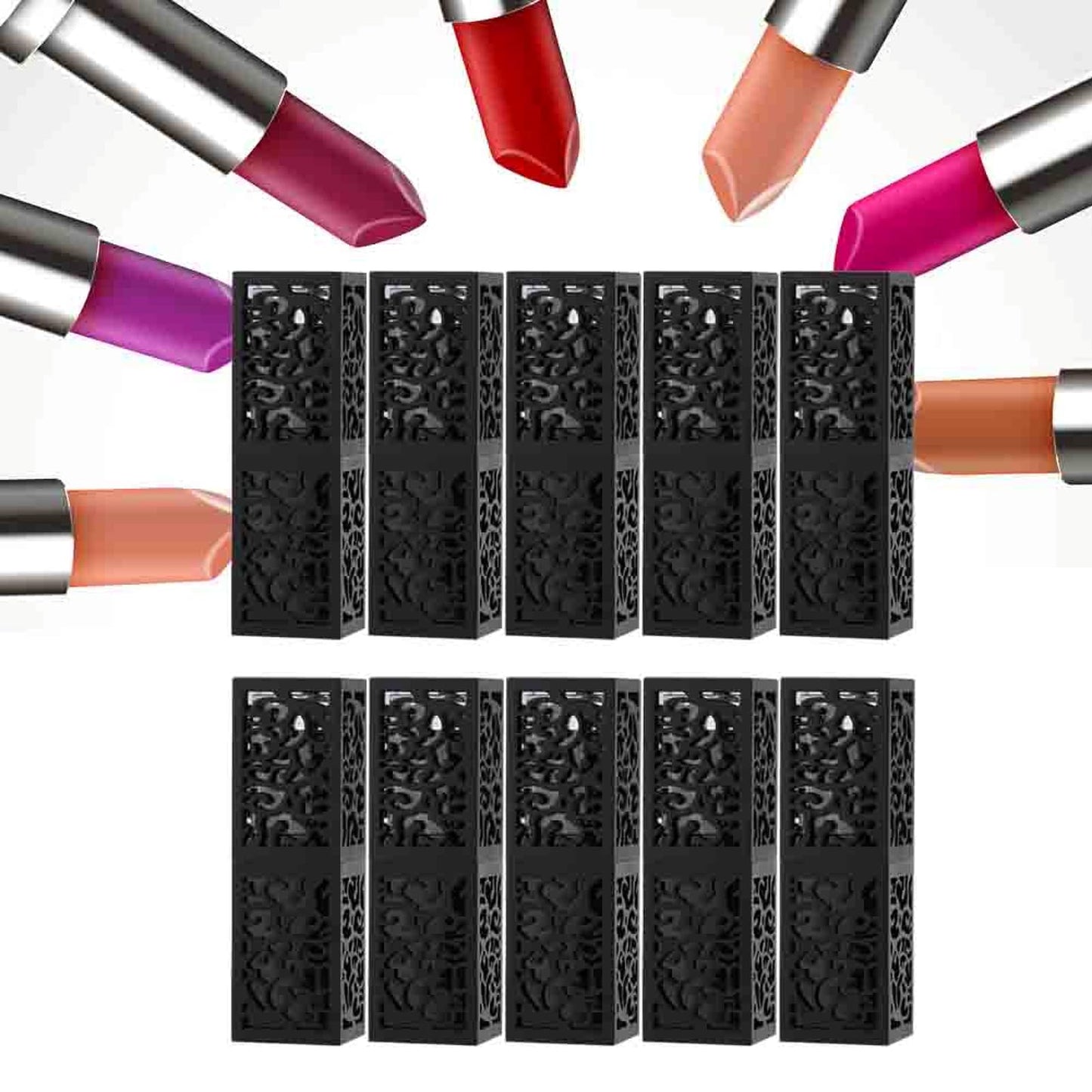 Dioche 10 Pack Empty Lipstick Tubes 12.1mm, Refillable Lipstick Container DIY Lip Balm Tube, Black Hollow Lipstick Case for Handmade Cosmetic (01)