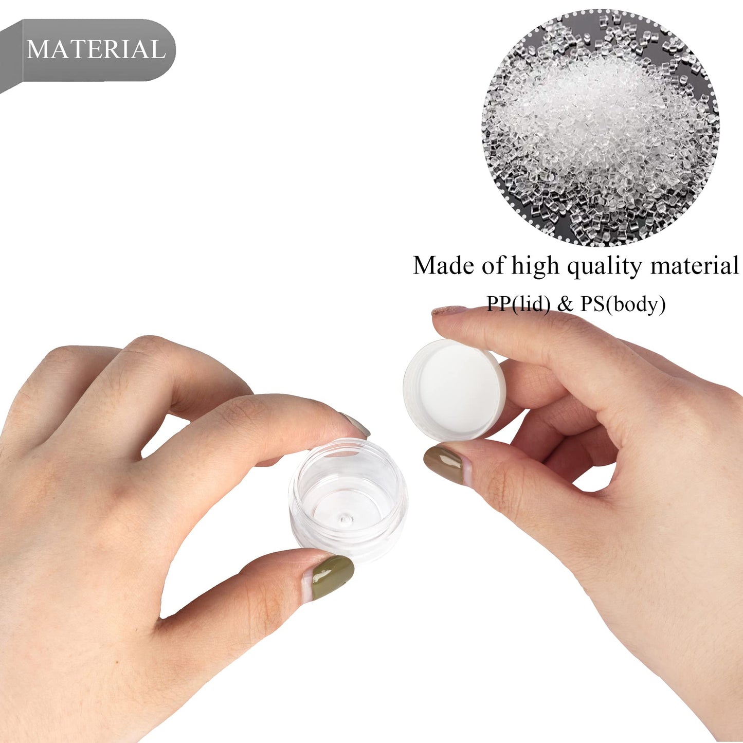 100PCS 5 Gram Sample Containers, 5ml Empty Jars with Lids, Small Cosmetic Containers, Mini Sample Jars with 8PCS Mini Spatulas for Make Up, Oils, Lotion, Powder, Paint, Jewelry, Lip Balms(White Lid)